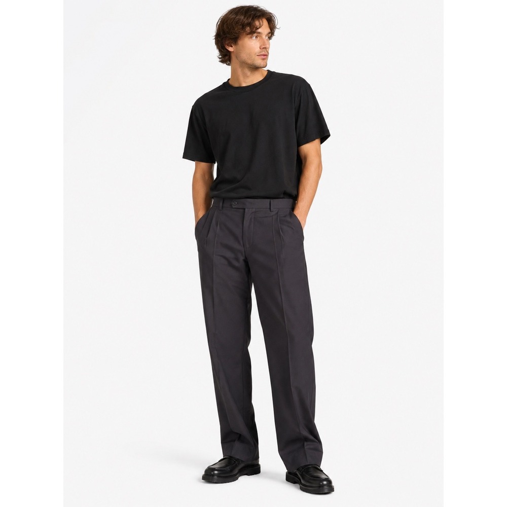 Pronto Uomo Dress Pants Mens 42 Black 100% Wool Flat Front Trousers Business